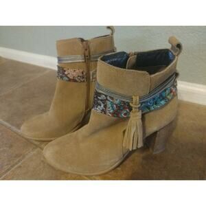 ✿ CALLISTO of California Floral Scarf Suede Leather Boots 7 M CUTE L@@K!